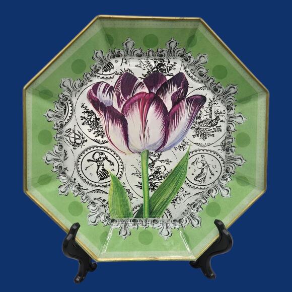 Moonlighting Interiors Vintage Art Nouveau French Decoupage Green Plate Tulip - Picture 2 of 10
